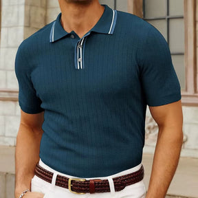 St. Martin Co Slate Blue Herringbone Knit Polo — detail view