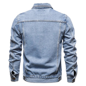 St. Martin Co Washed Indigo Trucker Denim Jacket — detail view