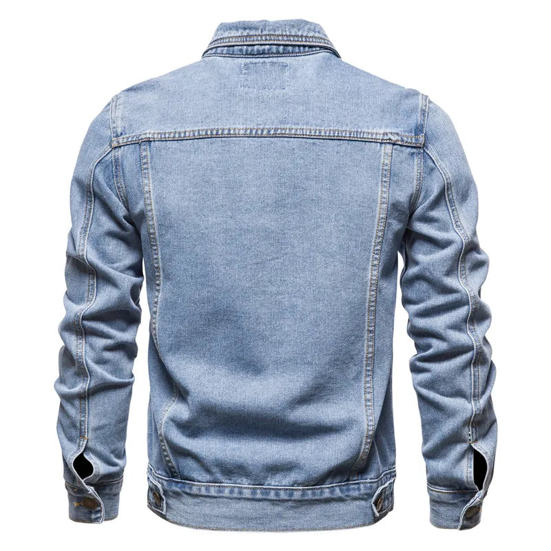 St. Martin Co Washed Indigo Trucker Denim Jacket — detail view