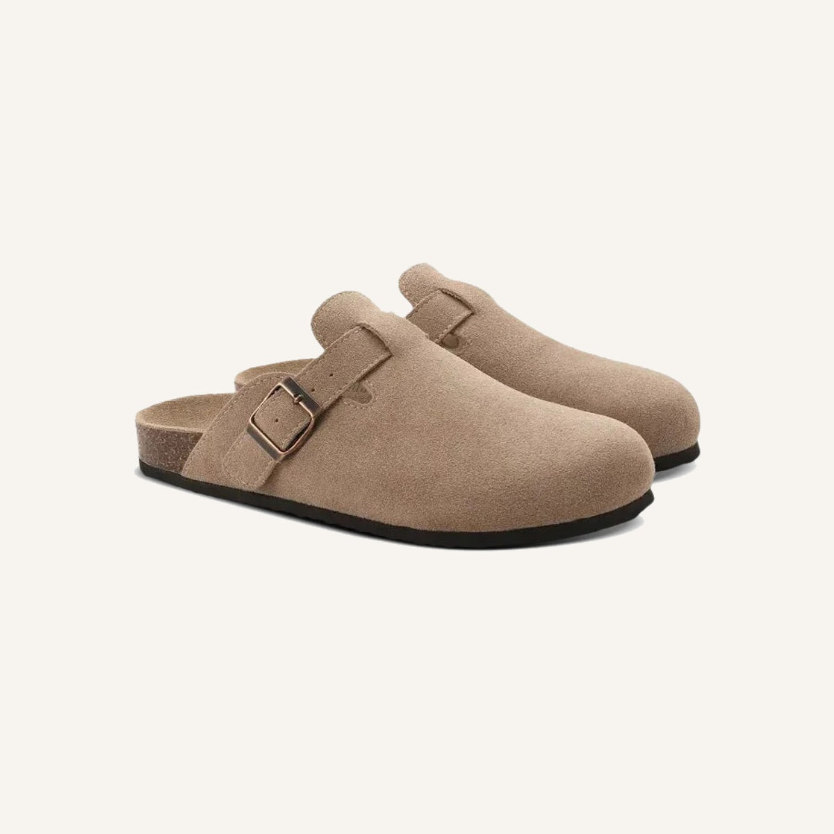 St. Martin Co Taupe Suede Buckle Clog Mule — front view