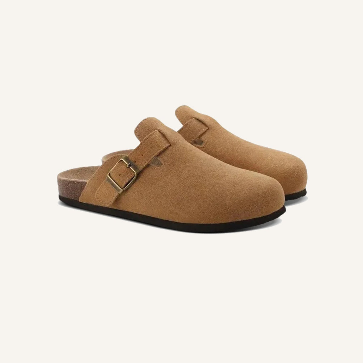 St. Martin Co Taupe Suede Buckle Clog Mule — detail view