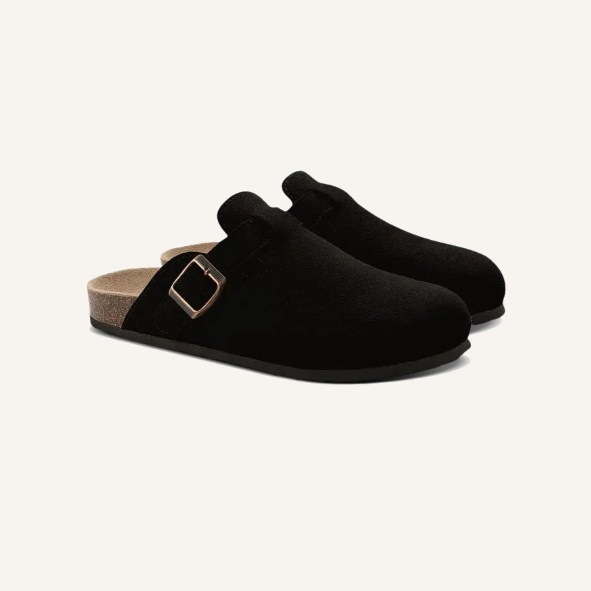 St. Martin Co Taupe Suede Buckle Clog Mule — lifestyle view