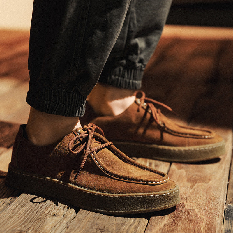 St. Martin Co Tan Suede Moccasin Crepe Sole Derby — detail view