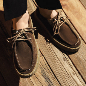 St. Martin Co Tan Suede Moccasin Crepe Sole Derby — detail view