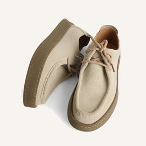 St. Martin Co Tan Suede Moccasin Crepe Sole Derby — detail view