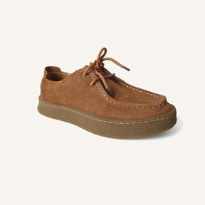 St. Martin Co Tan Suede Moccasin Crepe Sole Derby — front view