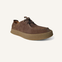 St. Martin Co Tan Suede Moccasin Crepe Sole Derby — detail view