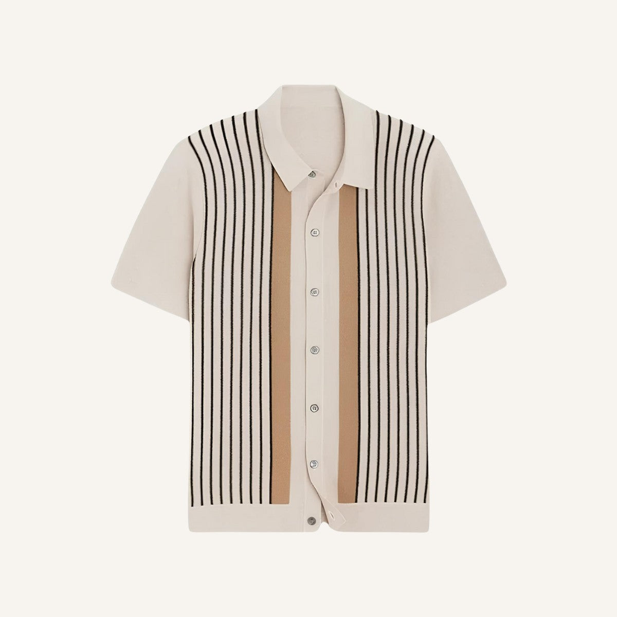 St. Martin Co Vertical Stripe Knit Button-Through Polo — detail view