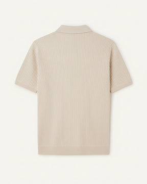 St. Martin Co Vertical Stripe Knit Button-Through Polo — lifestyle view