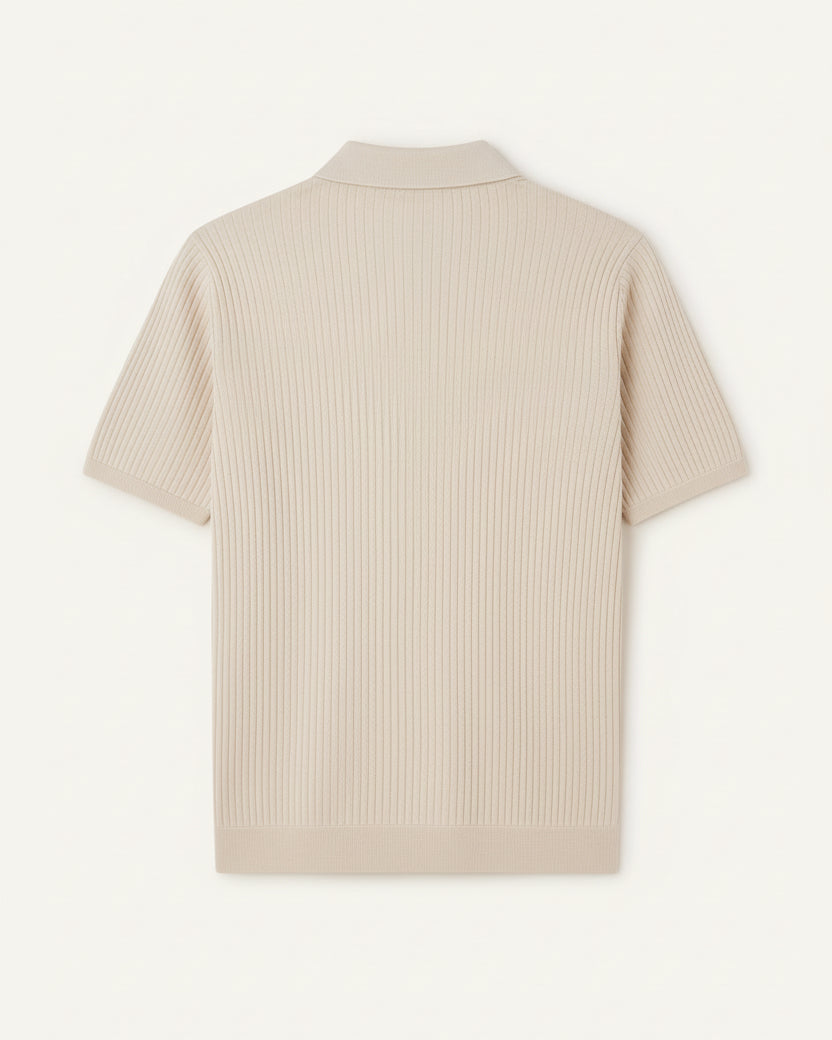 St. Martin Co Vertical Stripe Knit Button-Through Polo — lifestyle view