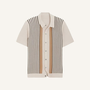 St. Martin Co Vertical Stripe Knit Button-Through Polo — detail view