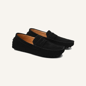 St. Martin Co Navy Suede Penny Driver Loafer — lifestyle view