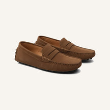St. Martin Co Navy Suede Penny Driver Loafer — side view