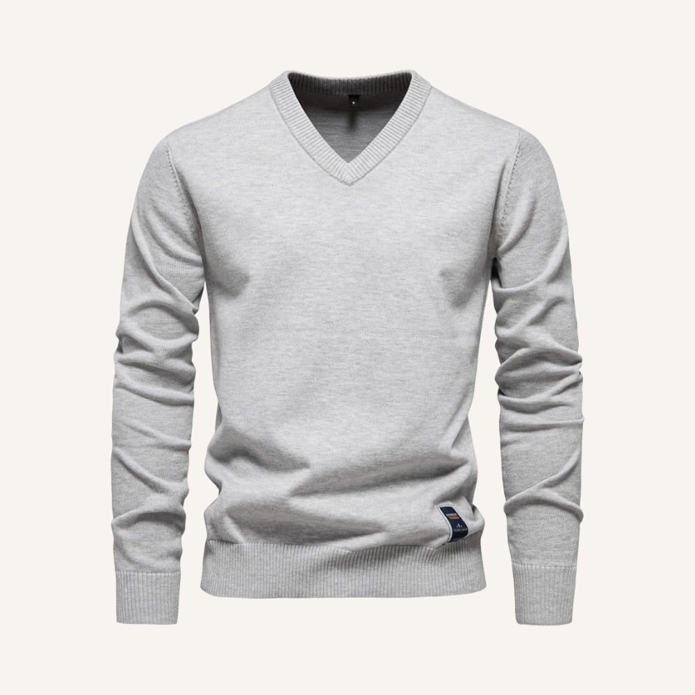 St. Martin Co Stone V-Neck Fine Knit Pullover — lifestyle view