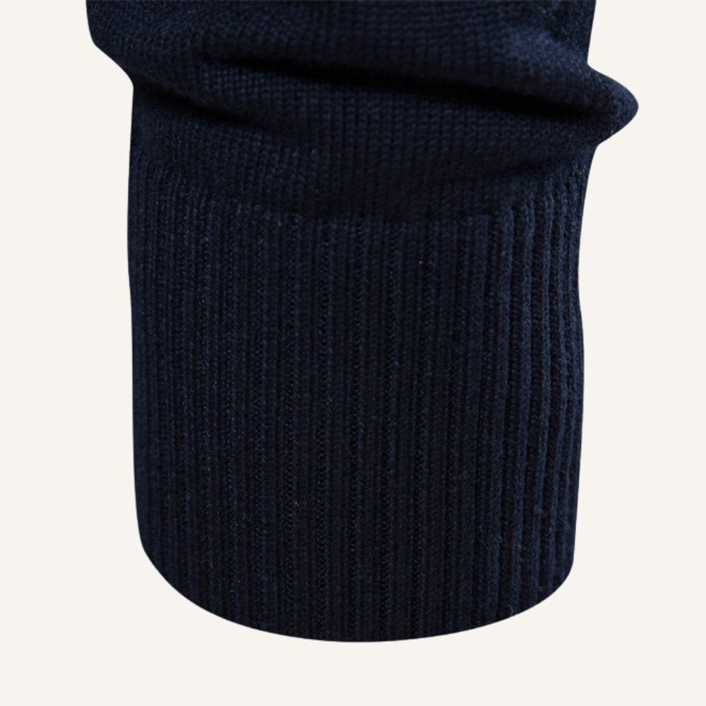 St. Martin Co Broad-Stripe Quarter-Zip Knit in Navy — detail view