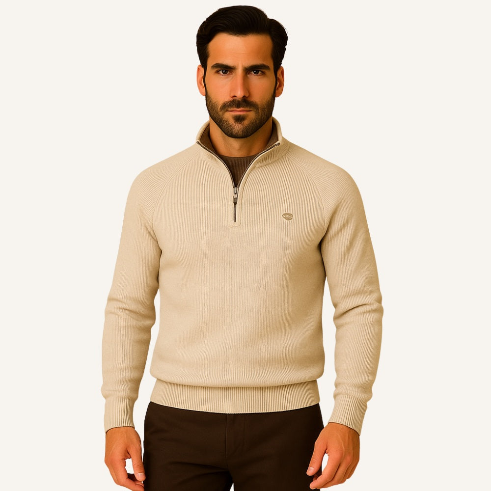 St. Martin Co Grey Ribbed Quarter-Zip Contrast Collar — detail view