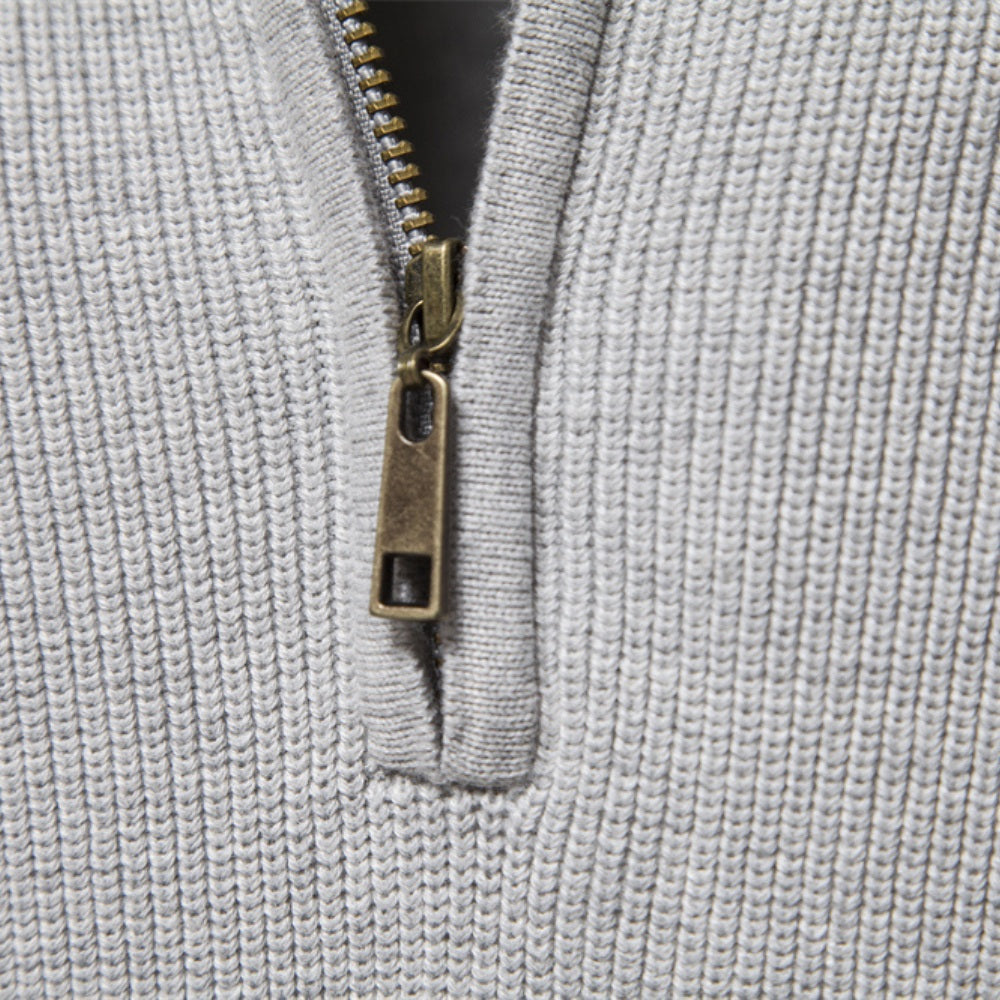 St. Martin Co Grey Ribbed Quarter-Zip Contrast Collar — detail view