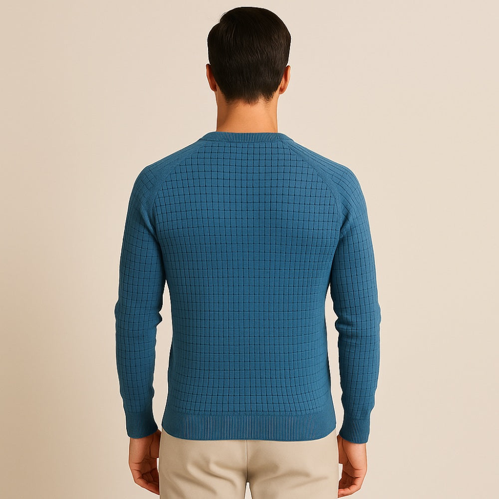 St. Martin Co Teal Waffle-Knit Raglan Crew Sweater — detail view
