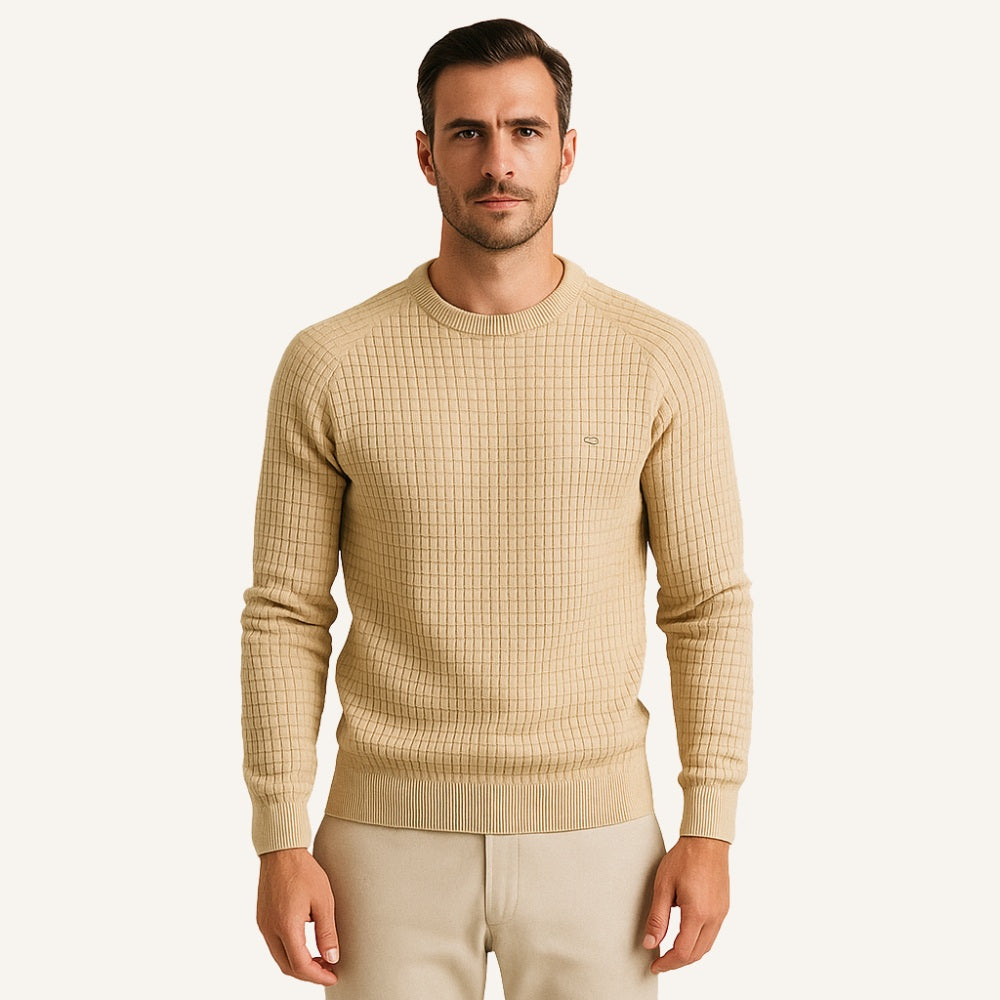 St. Martin Co Teal Waffle-Knit Raglan Crew Sweater — lifestyle view