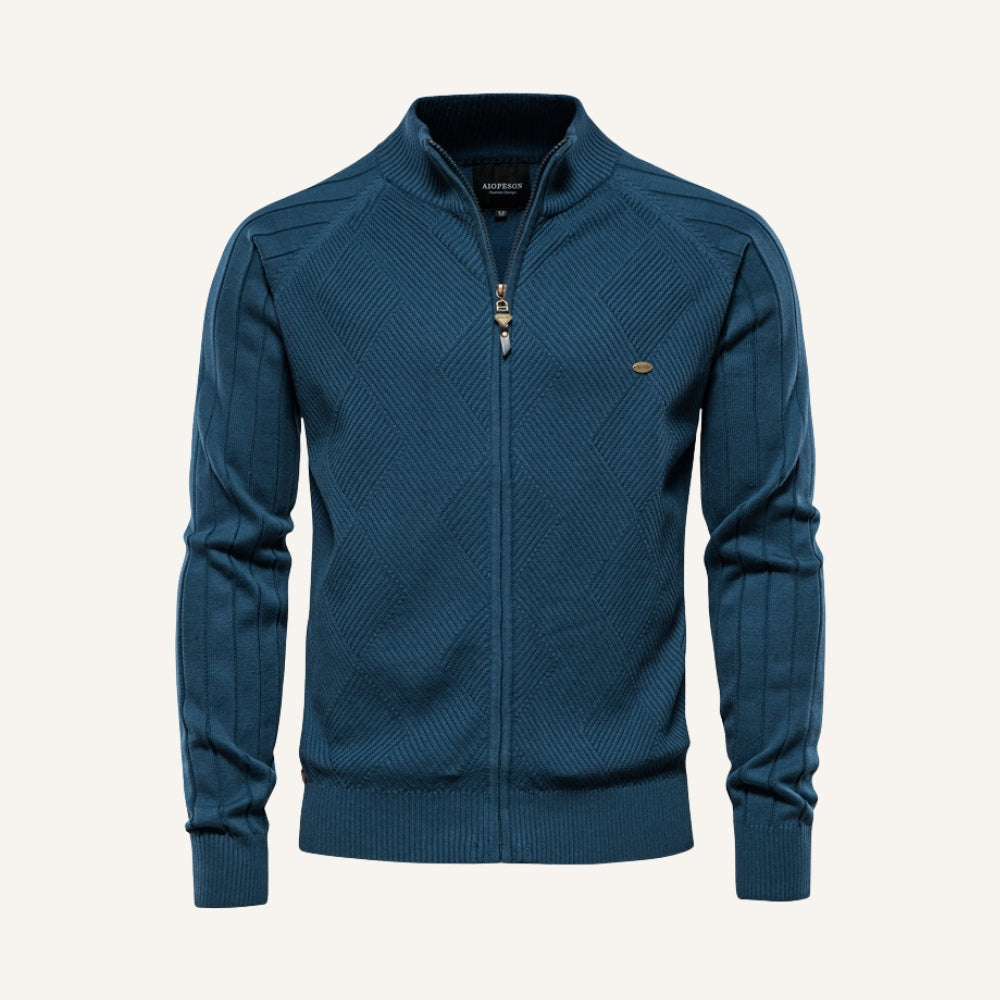 St. Martin Co Teal Full-Zip Textured Knit Cardigan — back view