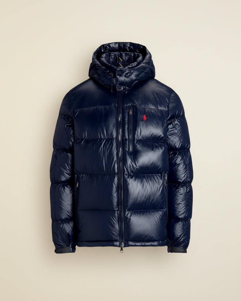 St. Martin Co RL Gloss Shell Hooded Down Jacket — lifestyle view