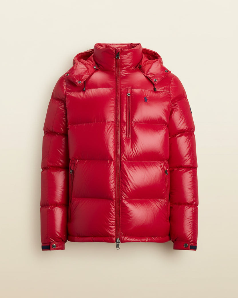 St. Martin Co RL Gloss Shell Hooded Down Jacket — detail view