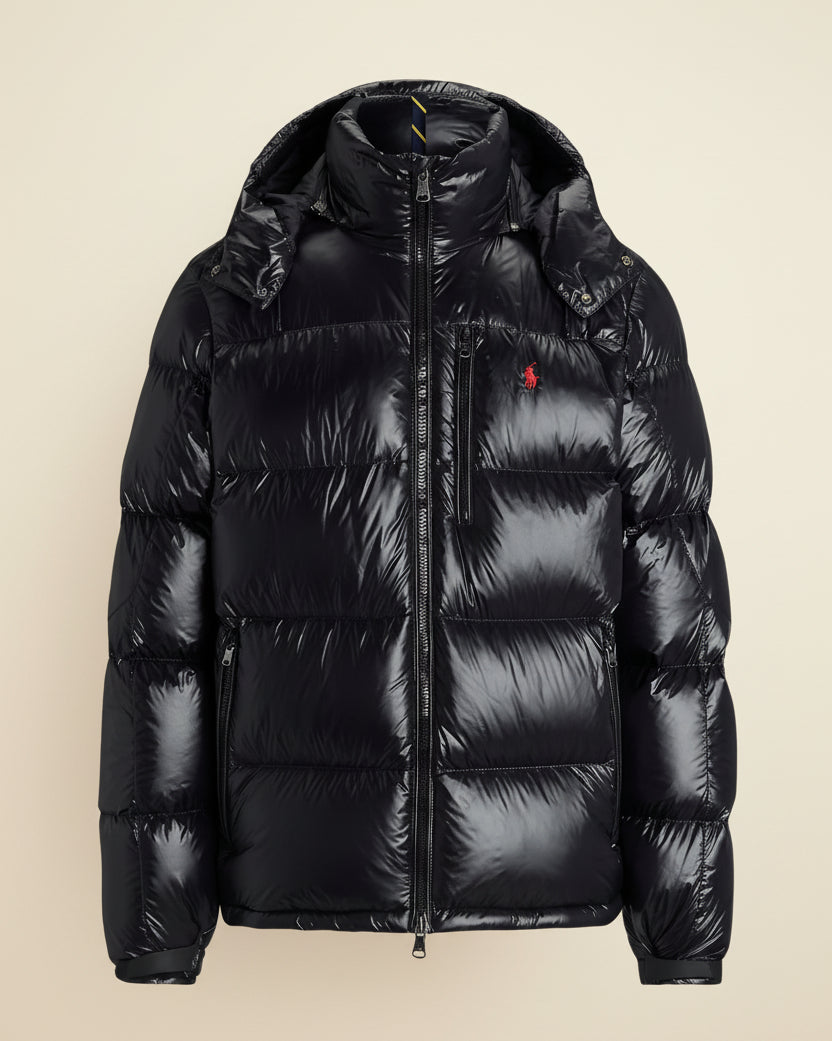 St. Martin Co RL Gloss Shell Hooded Down Jacket — detail view
