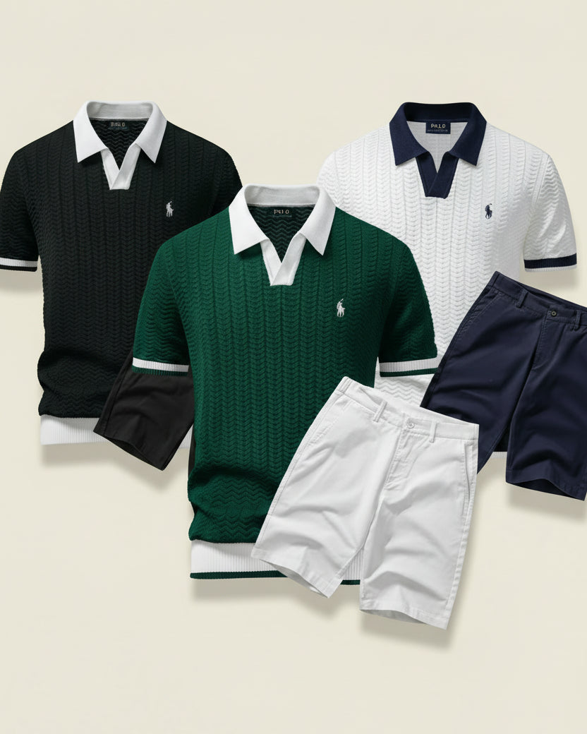 St. Martin Co RL Forest Chevron Knit Polo Shirt — detail view