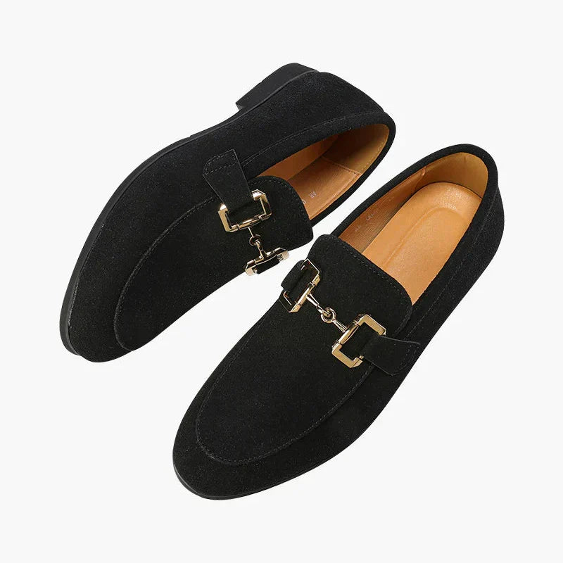 St. Martin Co Black Suede Gold-Bit Dress Loafer — lifestyle view