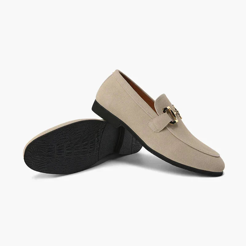 St. Martin Co Black Suede Gold-Bit Dress Loafer — detail view