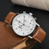 St. Martin Co Ivory Dial Chronograph on Tan Leather — back view