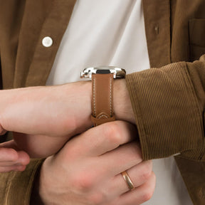 St. Martin Co Ivory Dial Chronograph on Tan Leather — detail view