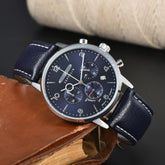 St. Martin Co Navy Dial Solar Chronograph Leather Watch — side view