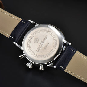 St. Martin Co Navy Dial Solar Chronograph Leather Watch — detail view