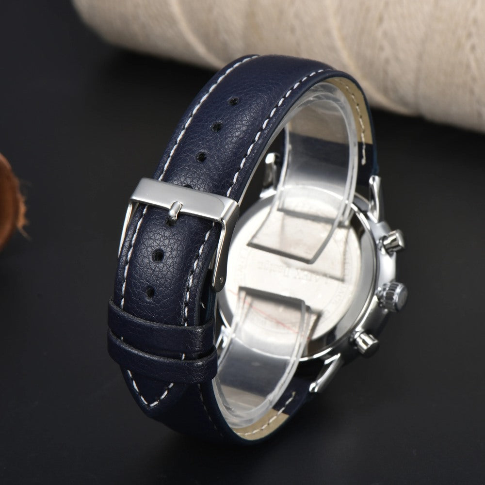 St. Martin Co Navy Dial Solar Chronograph Leather Watch — detail view