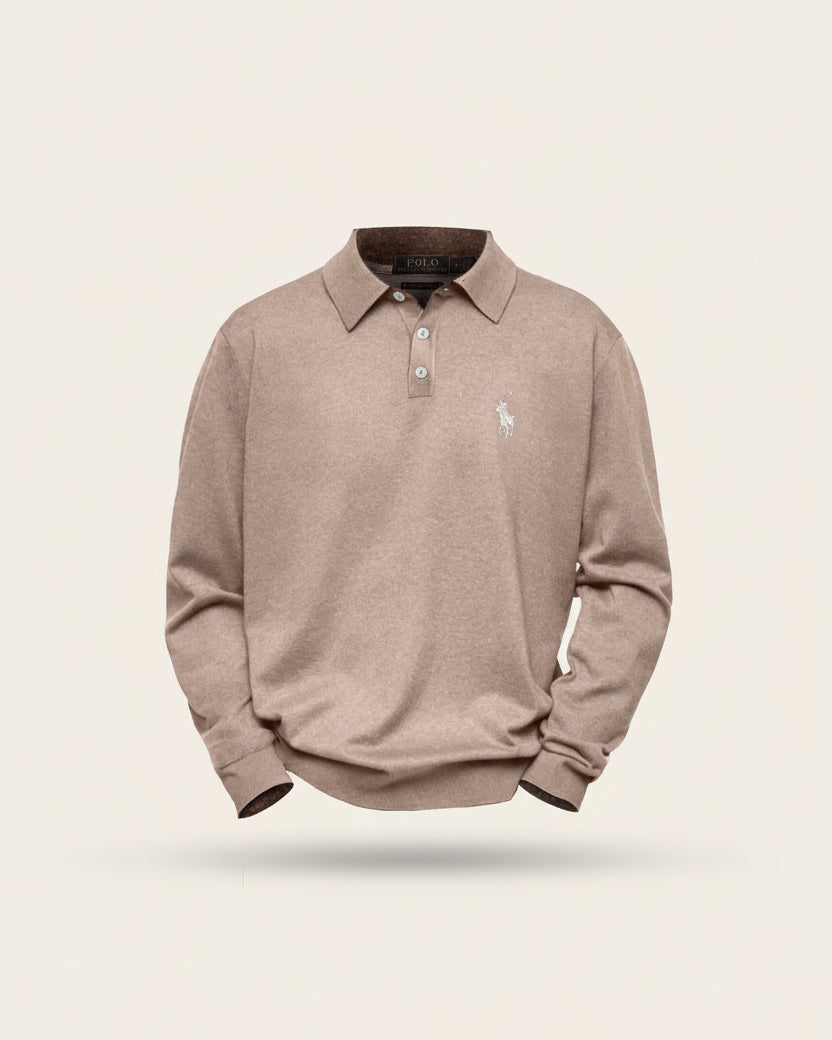 St. Martin Co RL Grey Marl Long-Sleeve Polo Knit — back view