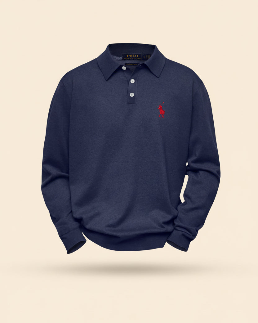St. Martin Co RL Grey Marl Long-Sleeve Polo Knit — detail view