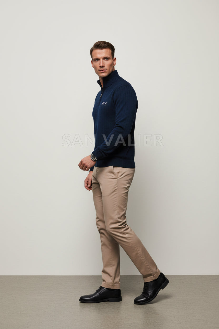St. Martin Co HB Navy Ribbed Quarter-Zip Knit — detail view