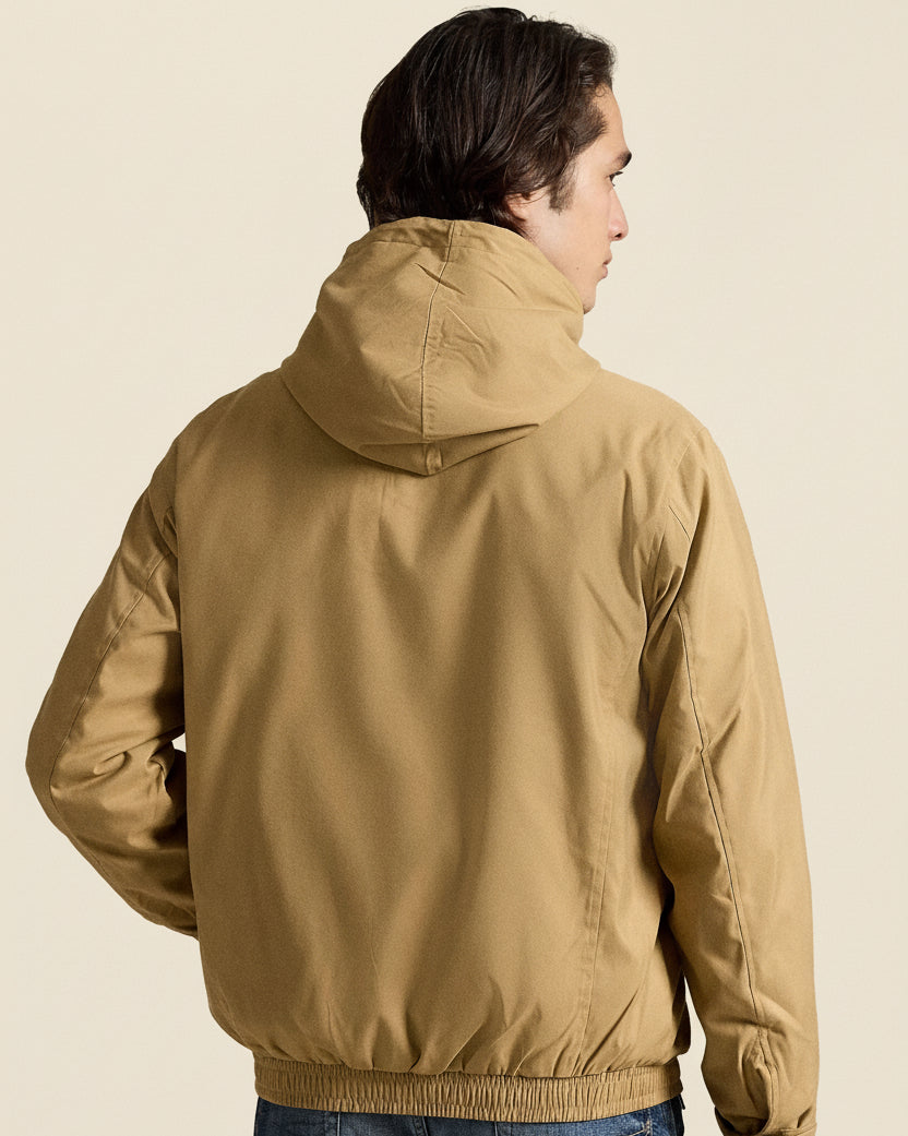 St. Martin Co RL Tan Hooded Cotton Twill Zip Jacket — detail view