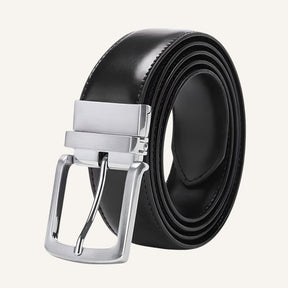 St. Martin Co Reversible Leather Belt Brushed Silver Buckle — detail view