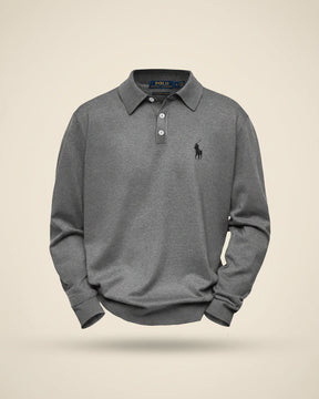 St. Martin Co RL Grey Marl Long-Sleeve Polo Knit — detail view