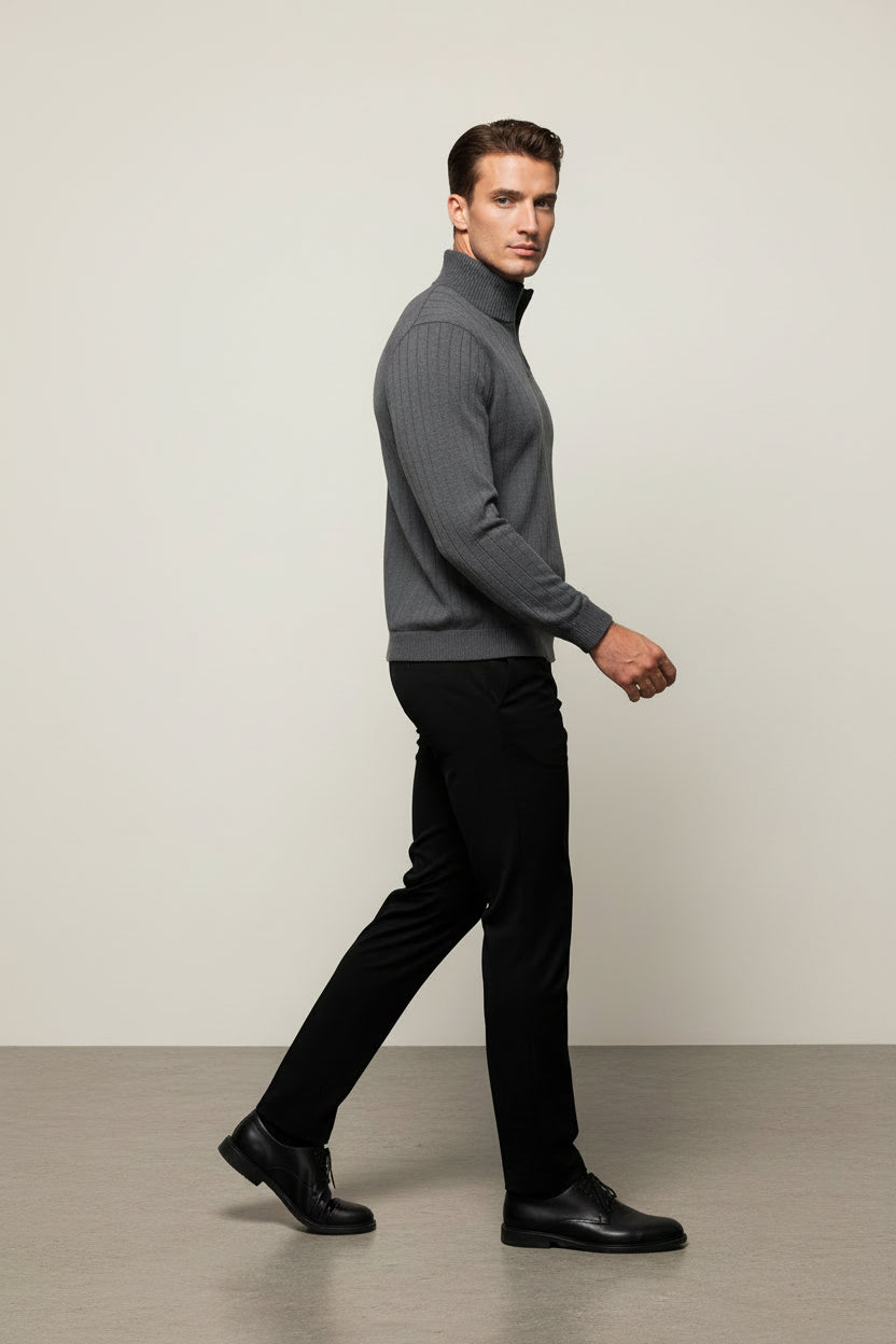 St. Martin Co HB Navy Ribbed Quarter-Zip Knit — detail view