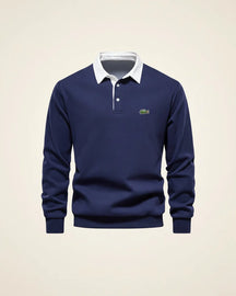 St. Martin Co LC Navy Rugby Collar Long-Sleeve Polo — detail view
