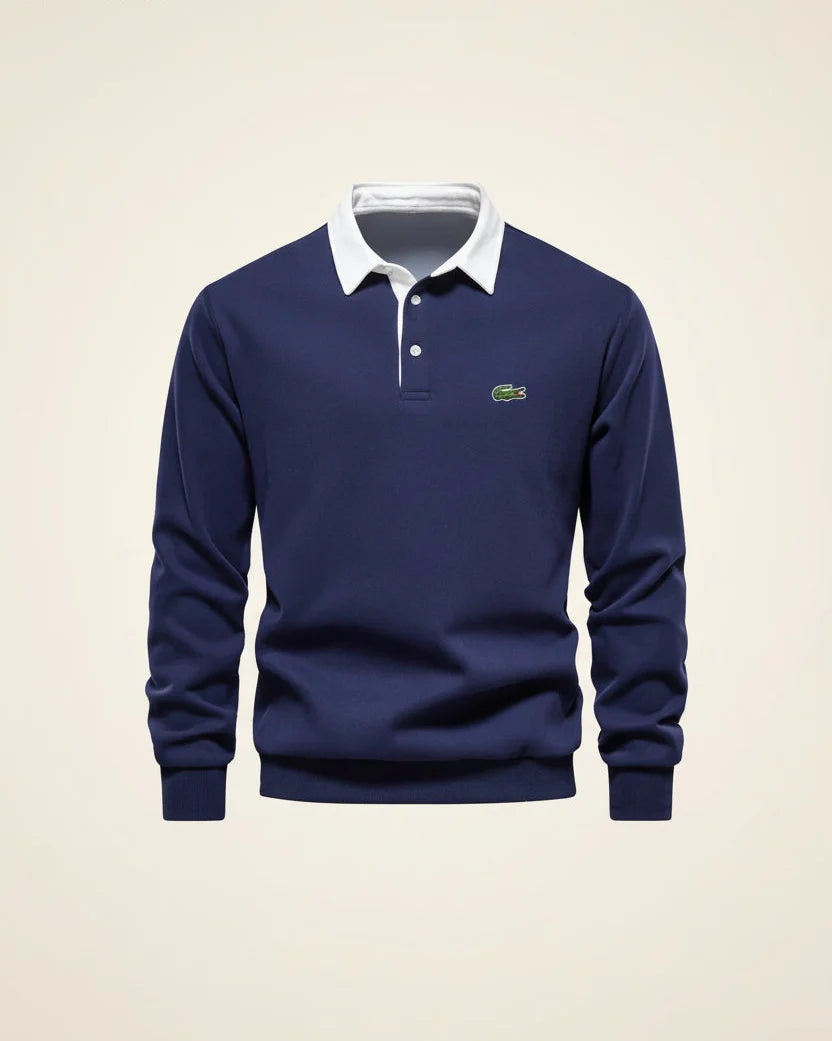 St. Martin Co LC Navy Rugby Collar Long-Sleeve Polo — detail view