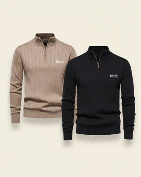 St. Martin Co HB Ribbed Quarter-Zip Black Knit — lifestyle view