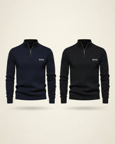 St. Martin Co HB Ribbed Quarter-Zip Black Knit — detail view