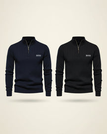 St. Martin Co HB Ribbed Quarter-Zip Black Knit — detail view