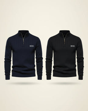 St. Martin Co HB Ribbed Quarter-Zip Black Knit — detail view