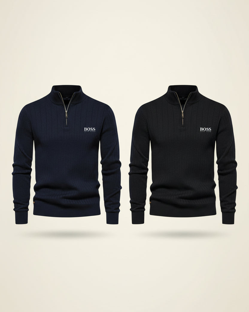 St. Martin Co HB Ribbed Quarter-Zip Black Knit — detail view