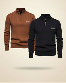 St. Martin Co HB Ribbed Quarter-Zip Black Knit — detail view